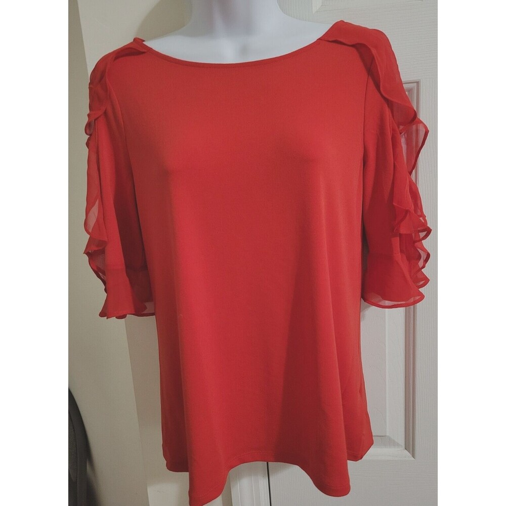 Bold Elements Red Womens Blouse Top Ruffle Elbow Sleeve  Size Small Never Worn
